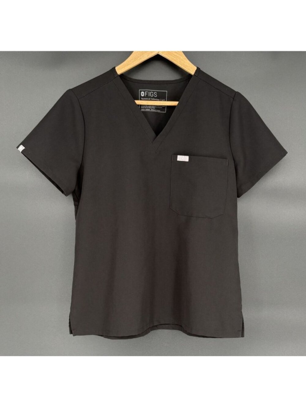FIGS Catarina One-Pocket Scrub Top Women’s S Petite Black Medical Healthcare